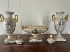Vintage Empire England 3 Pc Garniture Set Urns & Bowl Gold Floral Classical picture