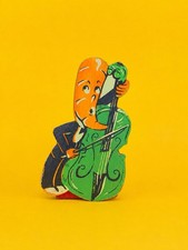 Vintage 1950s Anthropomorphic Carrot Cellist Wooden Toothpick Holder MCM Kitsch picture
