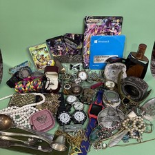 Huge Estate Junk Drawer Jewelry Treasure Pendant Watches Silverplate Cards picture