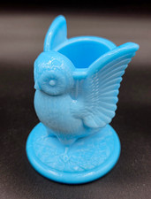 Vintage Rare Westmoreland Blue Milk Glass Owl Toothpick Holder picture