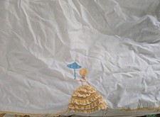 Vtg Set 2 Twin Sheets1 Pillowcase Embroidered Lady Crochet Edge  picture