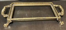 VTG Brass Ornate Vanity Tray Claw Feet  Double Handles Twisted Rope No Glass picture