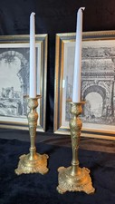 Vintage Brass Pair of Candlesticks Floral Repousse Design picture