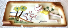 Florida Souvenir Ceramic Ashtray Flamingos Beach Scene 3D Lady Figure Sunbathing picture