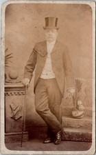 Postcard Real Photo RPPC Man with Top Hat & Walking Stick Studio Photo picture