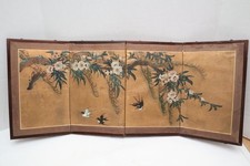Japanese VTG Gold 4 Panel Folding Screen Asian Byobu Painted Chinese 32x13 Asian picture