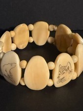 BEAUTIFUL VINTAGE NATIVE ALASKAN INUIT STRETCH PICTORIAL BRACELET picture