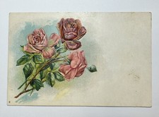 ANTIQUE EMBOSSED Postcard With Roses Made In Germany Pink Red Roses Floral Card picture