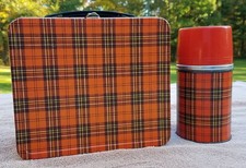 Vintage 1950's Tartan Plaid Lunchbox with Thermos All Original Early Issue picture