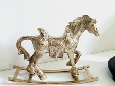 Gold-Tone Metal Rocking Horse Figurine – Decorative Vintage Style picture