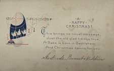 Vintage Christmas Greeting Card A Happy Christmas Nativity Poem Jesus Camels picture