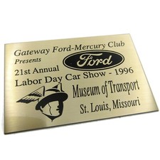 Vintage 1996 Gateway Ford Mercury Club Car Show Dash Plaque St Louis MO Brass picture