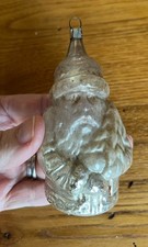 Antique Mercury Blown Glass Santa Silver Figural Christmas Ornament Germany picture