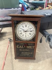 Antique WM. L Gilbert observatory wall clock Calumet Baking Powder Ad 1900s  picture