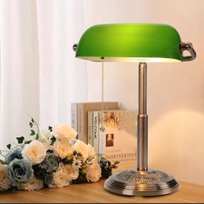 Minimalist Bankers Desk Lamp - Green Retro Vintage Style Lamp Pull Chain Switch picture