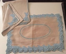 “Shell” Blush & Blue Vintage Marghab 12 Piece Organdy Placemat Set for 6 -ZZ862 picture