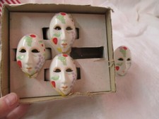 Vintage Taiwan Audrey set 4 Bone China Napkin Rings Kabuki Masks MIB picture