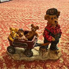 Boyd’s Bears Bearfoots Hand Painted Resin Bear Wagon & Cubs Figurine 1999 picture