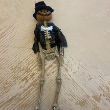 15”Halloween Pumpkin Head Skeleton Posable Full Body Hanging Mr Fancy Dressed picture