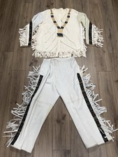 Vintage Paiute Native American Buckskin Beaded Fringed Pow Wow War Shirt Pants picture