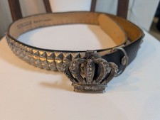 WENDY'S x Foot the Coacher Black Leather Belt Crown Buckle Swarovski Studded picture