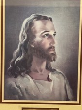 VTG LARGE Jesus 1941 Kriebel & Bates Warner Sallman Christ Litho Framed 23x18” picture