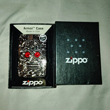 Zippo Armor Case Crystal Swirl Skull Lighter Red Eyes 6298 Made in USA Box picture
