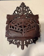 Antique Victorian Carved Wood “No Place Like Home” Wall Pocket Letter Holder picture