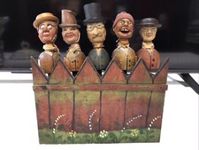 Vintage 1940s 1950s Hand Carved Wood Figural Bottle Stoppers - Lot of 5 Folk Art picture