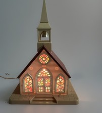 Vintage Alpine Village Christmas Light Up Plastic Church Regency Industries 1553 picture