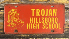Vintage 1950s 60s Trojan Hillsboro High School Booster License Plate Kansas picture