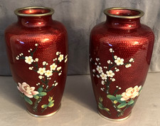 Pair of Vintage  Japan  SATO  Cloisonne  Floral Design  Vases picture