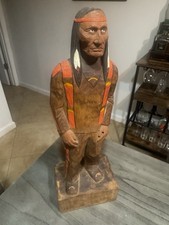 Charles Widmer Carved Wood Native American Man Scout Chief 19” Tall Vintage picture