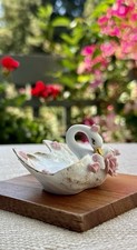 Vintage Lefton China #139 Swan Trinket Dish Pink Roses Gold Porcelain Japan picture