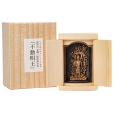 Standing statue of Acala in a shrine gold finish by Kobo Daishi, Kukai, and picture
