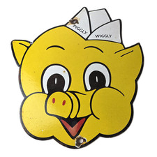 Vintage Piggly Wiggly Sign - Service Grocery Store Gas Pump Porcelain Sign picture