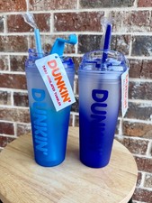 NWT Dunkin Donuts 24oz Insulated Tumblers Blue Purple Ombre Set picture