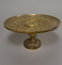 ANTIQUE 1890s FRENCH SOLID BRASS ROCOCO PEDESTAL TRAY TAZZA CENTER PIECE (14C) picture