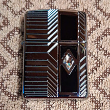 Zippo Chrome Lighter Geometric Pattern w/ Center Jewel, Bradford PA USA Made picture