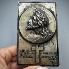 Vintage German Ecce Homo Jesus Christ Memorial Plaque Silver Plated Copper Decor picture