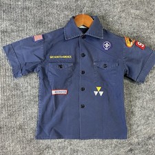 Vintage Boy Scouts Shirt Youth Small BSA Troop Patches Blue picture