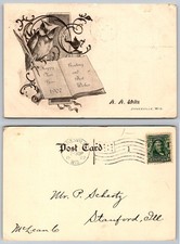 1907 Happy New Year Owl Postcard - Janesville, WI to Stanford, IL Posted picture