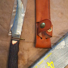 Vintage Schrade 498S Fixed Blade Knife, cosmoline intact,Stagalon w/Sheath picture