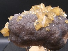 Yellow Baryte with Phantoms on Purple Botryoidal Fluorite- Natural Crystal picture