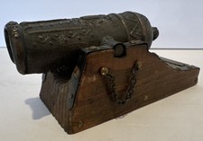 Cannon Spanish Mortero Plaza Desk Top Siglo XVI Metal Wood Collectible Vintage picture