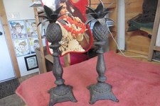 2 cast iron candle holders pineapple picture