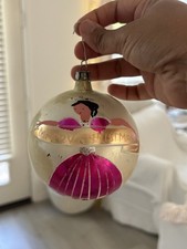 Vintage Glass Christmas Ornament- Jumbo “Merry Christmas” pink dress picture