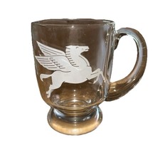 Vintage 1980s MOBIL OIL PEGASUS ETCHED GLASS BEER MUG Exxon ExxonMobil Standard picture