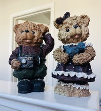Vintage World Bazaars Resin Teddy Bear Piggy Banks Pair Boy Girl Matching Set  picture