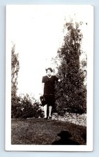 Old Vintage Photo SOLO LEGGY WOMAN STANDING OUTSIDE SPY SHADOW SNAPSHOT PICTURE picture
